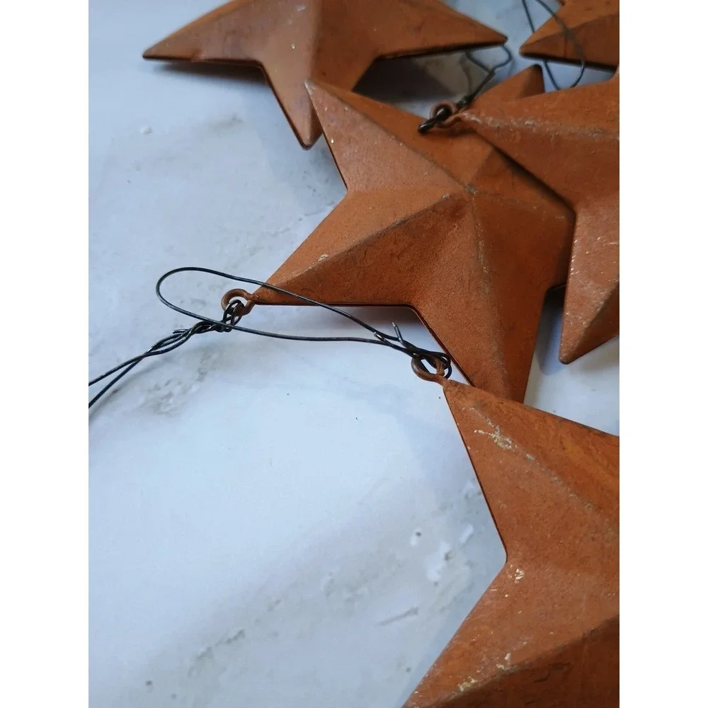 Primitive Metal Stars - Set of 9-Rustic Red Country Rusty Ornaments Hangers 2.5